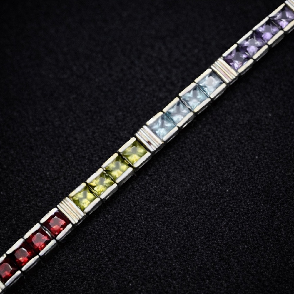 Princess Cut garnet citrine amethyst blue topaz peridot silver bracelet QVC